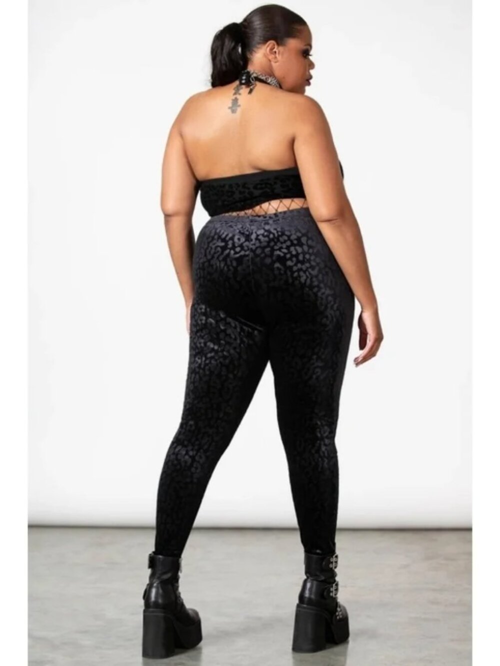 KILLSTAR Caturday Black Velvet Leopard Leggings Plus 4XL